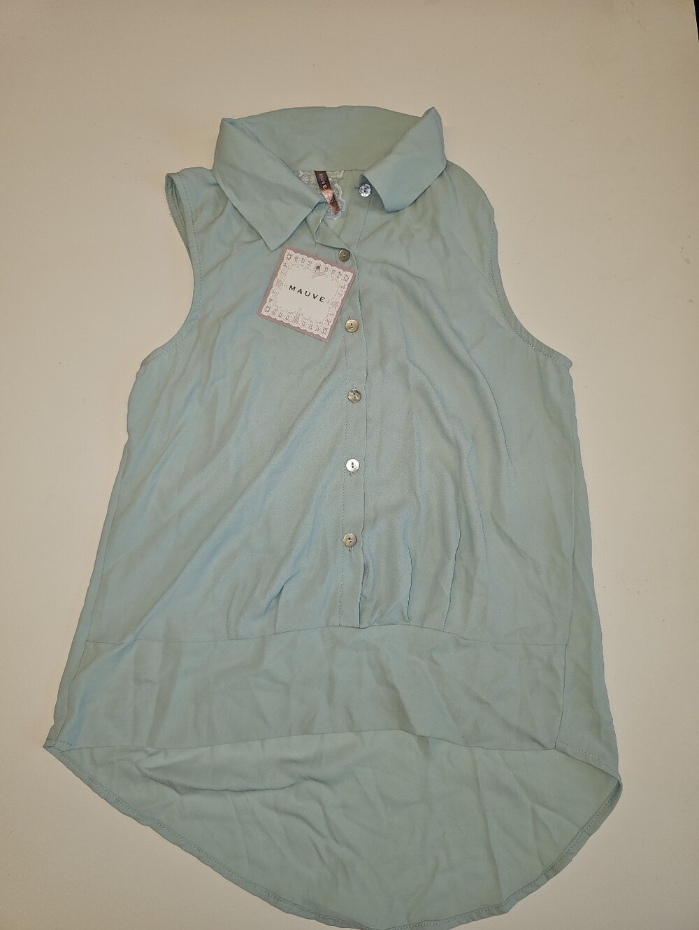 NWT | S | Mauve | Mint Green Sleeveless High-Low Button-Front Blouse